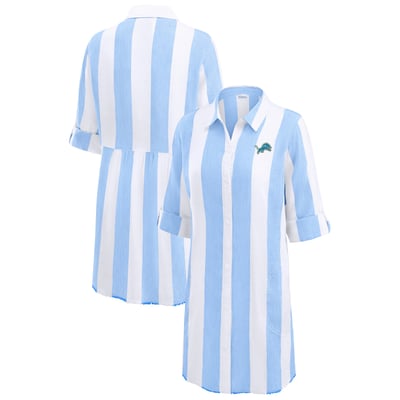  Detroit Lions Tommy Bahama Women's Rugby Beach Stripe Button-Up Tunic - Blue/White